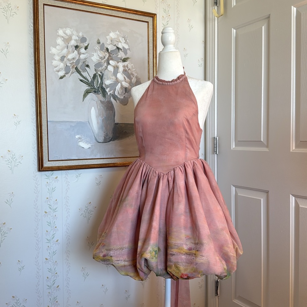 Vintage-Inspired Pink Halter Mini Dress